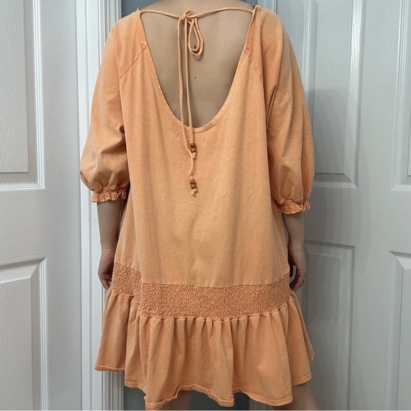 Free People Dress Mini Oversized Beach Orange Ruffle Dainty Summer Size Medium - Picture 2 of 7